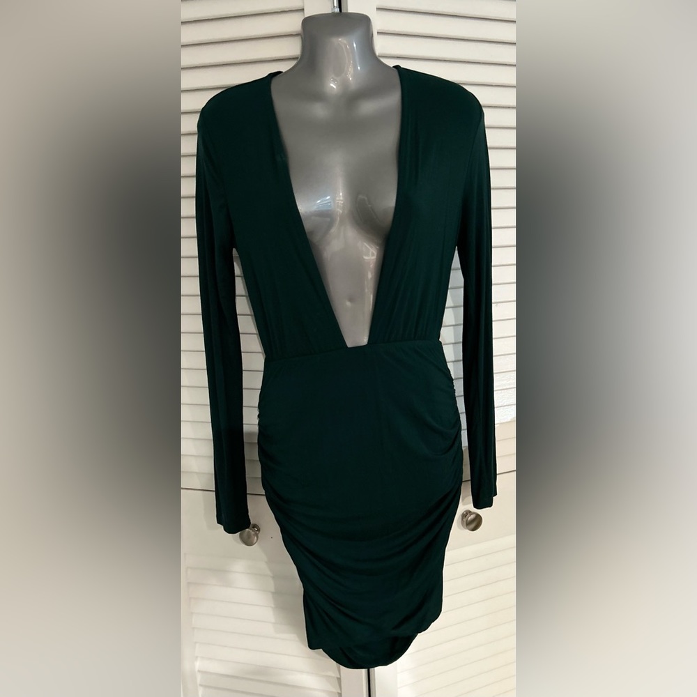 Tobi Hunter green mini dress with plunging neckline size small